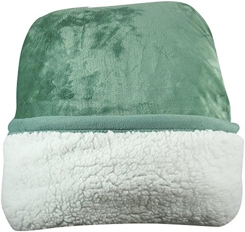 Greeworld Collection Microfiber Velvet Silky Soft Sherpa Borrego Reversible Throw Solid Blanket Queen Size, Green