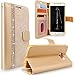 S6 Edge Case, Galaxy S6 Edge Case, Cellularvilla [Diamond Jewel] Embossed Flower Design Premium PU Leather Wallet Case [Card Slots] Folio Flip Cover For Samsung Galaxy S6 Edge G925 (Golden Bling)