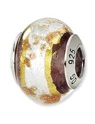 Sterling Silver Reflections White/Gold/Brown Italian Murano Bead