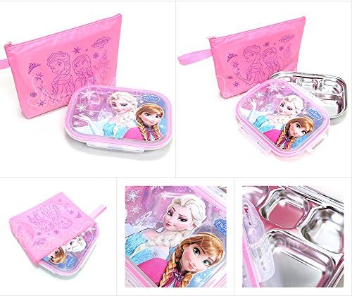 Disney Frozen Stainless Steel Kid Food Tray Lunch Box with Pouch 041335
