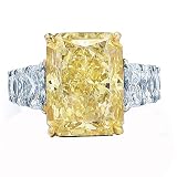 Natural 6.00 Total Carat Radiant GIA Diamond Engagement Anniversary Eternity Band Ring in 18k White Gold Center Stone is 2.00 Carat GIA Certified Fancy Intense Canary Yellow sides are 4.00 Carat D-VVS Quality