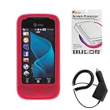 GTMax 3 Pieces Combo - Red Silicon Skin Rubber Soft Case   Crystal Clear LCD Screen Protector   Rapid Car Charger For Samsung  Mythic A897 Cell Phone