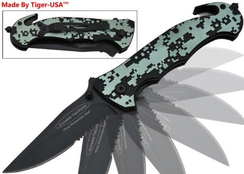 K-190 8" Super wzjchZkuyQ Action Folding Knife- Green pYiErm Digital Static folding knife edge sharp steel ytkbio tikos567 bgf 8" Super Action Folding Knife- Silver Digital Static. Excellent quality 5xRHUxvZAZ knife. Surgical Steel Half Serrated Black Blade. Includes a Uf8ssIBDk seat belt cutter and window breaker. Has a black clip on the back. Handle has a green digital static surface. Very Unique Knife!