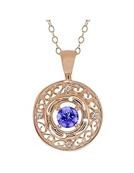0.55 Ct Round Blue Tanzanite and Diamond Gold Plated Silver Pendant