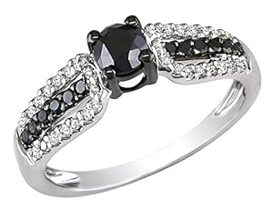 Black and White Diamond Ring 3/4 Carat (ctw) in 10k White Gold, Size 5