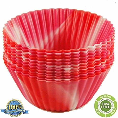 The Original Premium Quality Tie Dye Silicone Cupcake Liners / Reusable Baking Cups - Environmentally Friendly with Easy Peel Technology - Lifetime Guarantee! (24 Pack, Valentine - Red &amp; White &amp; Pink)