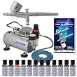 MASTER Cake Decorating Airbrush Kit with 12 Food Color Set With Airbrush Depot 1 Year Warranty Tankless Compressor and 6 Foot Air Hose Set