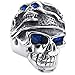 KONOV Mens Stainless Steel Ring, Gothic Tribal Skull Band, Blue Silver