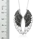 Sterling Silver Angel Feather Wing BLACK Diamond Pendant Necklace - 0.50 carat