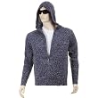 Thug or Angel Men's Jet Black collection, knitted denim blue-marl/tweed hooded zip-up cardigan. JBLK3898