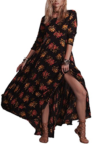 R.Vivimos® Women Cotton Flower Printing Long Sleeve Long Dresses