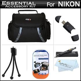 Essentials Accessory Bundle Kit For The Nikon D3200 D3100 D5100 D5000 D3000 D7000 D600 Digital SLR Camera Includes Deluxe Carrying Case + High Spped 2.0 USB SD Card Reader + LCD Screen Protectors + Mini Tripod + Lens pen Cleaning System
