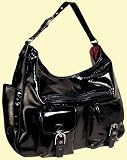 Amy Michelle Sweet Pea Bag - Black Faux Patent with Rich Red Lining