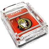 Picture Ottawa Senators Glass Ashtray - Dimensions 3 Inch x 4 Inch - Simulated Black Velvet Botton