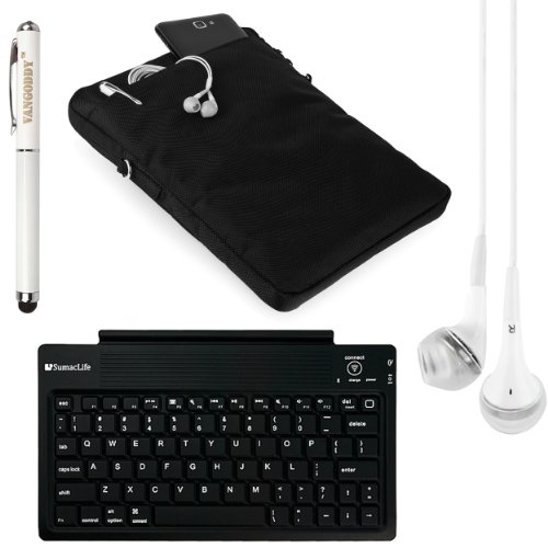 VanGoddy Hydei Collection Carrying Bag for Samsung Galaxy Tab S 10.5 / Tab Pro 10.1 / Note 10.1" Tablets + Bluetooth Keyboard + Laser Stylus Pen + White VanGoddy Headphones (Black)