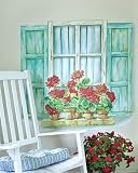 Wallies Geranium Window Box & Shutters Big Mural