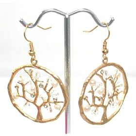 Beautiful NEU Love Mother Earth Tree of Life Charm Round Earrings with Fresh Water Pearl and...