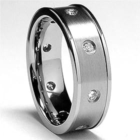 Men's Titanium ring Wedding Band with Cubic Zirconia Sizes 8 to 12