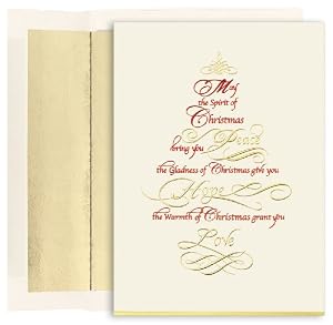 Peace Hope Love Tree On Ecru Christmas Cards -