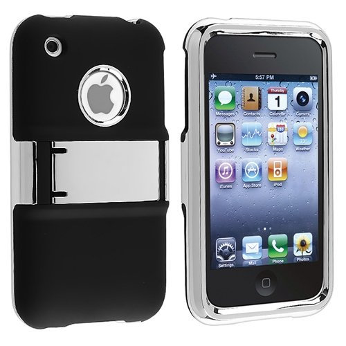 Snap-on Case compatible with Apple® iPhone® 3G / 3GS , Black with Chrome Stand