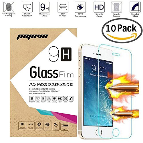 iPhone SE Screen Protector, Pajuva 9H Tempered Glass Screen Protector for iPhone SE 5S 5C 5 (10 Pack Screen Protector)