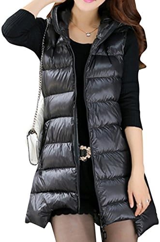 Chalmart Women's Holiday Fashion Hooded Padded Warm Down Coat Vest Jacket Black S /US 00 bust:29.9"