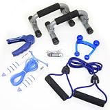 GSI Quality Exercise 6In1 Pack  Includes Mini Heart Rate Monitor  6 Ft. Heavy Resistance Band  Electronic Jump Rope With Count, Time, Calories And Fat Burned  Resisting Hand Grip Exerciser  Portable Soft Tissue Hand Massager  2 Push Up Bars Holders, For Muscular, Cardiovascular And Body Workouts