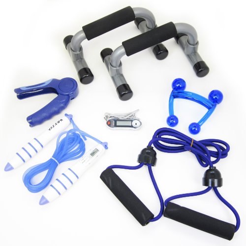 Best Price GSI Quality Exercise 6-In-1 Pack - Includes Mini Heart Rate Monitor - 6 Ft. Heavy Resistance Band - Electronic Jump Rope With Count, Time, Calories And Fat Burned - Resisting Hand Grip Exerciser - Portable Soft Tissue Hand Massager - 2 Push Up Bars Holders, For Muscular, Cardiovascular And Body Workouts
