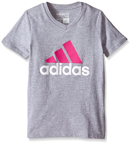 adidas Big Girls 30S Short Sleeve Tee Adi Logo, Shock Pink, Medium