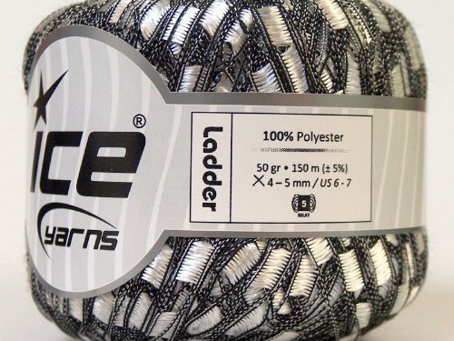 Silvery White on Black Ice Ladder Yarn 50 Gram 23688