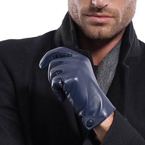 Kursheuel Men's Winter Nappa Leather Soft Suede Long Fleece Lined Touch Screen Gloves Police Style Ku011 (Small, Navy Blue Long Fleece or Cashmere lining)