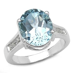 5.25 Carat Genuine Blue Topaz & Diamond Silver Ring