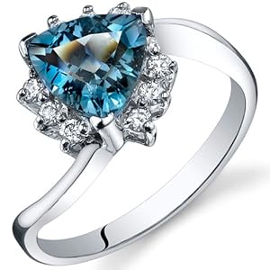 Trillion Cut 1.50 carats London Blue Topaz Bypass Ring in Sterling Silver Rhodium Finish Size 7 Available in Sizes 5 thru 9
