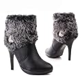 Damen Schuhe, STIEFELETTEN, HIGH HEELS MIT KUNST FELL, 666-58, Synthetik in hochwertiger Leder Optik
