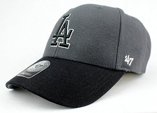 Los Angeles Dodgers Hat MLB Authentic '47 (Forty Seven) Brand MVP Velcroback Cap Charcoal Gray Black White Baseball Cap Adult One Size Unisex Men &amp; Women 85% Acrylic 15% Wool