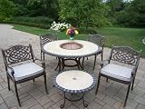 Oakland Living Stone Art Outdoor Dining Set with Fire Pit and Cushions