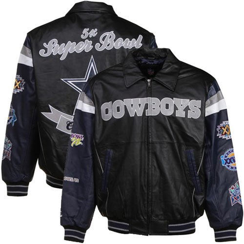 Dallas Cowboys Black 5X Super Bowl Champions Leather Jacket (XXXX-Large)