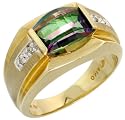 10k Gold Diamond Comfort Fit Men's Band, w/ Brilliant Cut Diamonds & Fancy Cut Mystic Fire Topaz Stone, 1/2" (13mm) wide