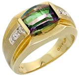 10k Gold Diamond Comfort Fit Men's Band, w/ Brilliant Cut Diamonds & Fancy Cut Mystic Fire Topaz Stone, 1/2 in. (13mm) wide