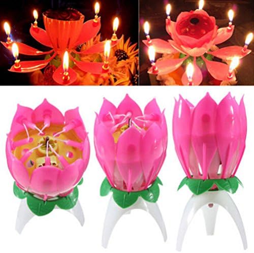 SweetToy 1PC Beautiful Blossom Lotus Flower Candle Birthday Party Cake Music Sparkle Cake Topper Rotating Candles Decoration