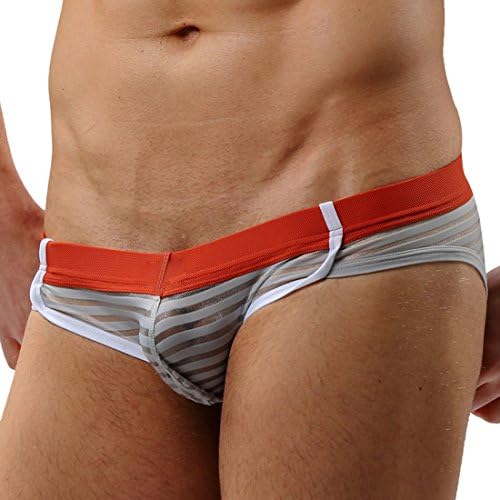 Jiatai Men's elasticity Stripe gauze transparent briefs (Large, grey)