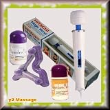 Hitachi Magic Wand y2 Massager Package includes, Massage Oil, Massage Lotion and Happy Heart Hand Massager