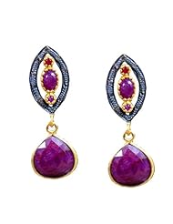 15.32 ctw Natural Red Ruby and 0.37 ctw Diamond Stud Pave Earrings in 18K Yellow Gold and Sterling Silver