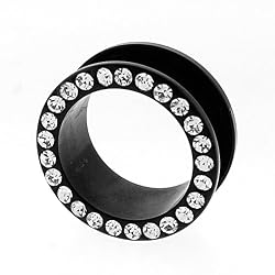 ACRYLIC FLESH TUNNEL G WITH CRYSTALS (WHITE) Gauge: 2 Sold as a Pair