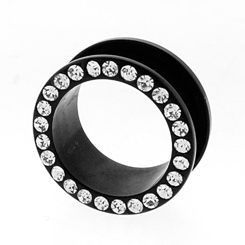 ACRYLIC FLESH TUNNEL G WITH CRYSTALS (WHITE) Gauge: 0 Sold as a Pair