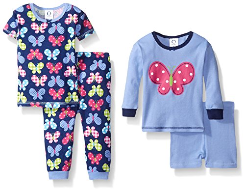 Gerber Little Girls' Four-Piece Cotton Pajama Set, Butterfly, 24 Months