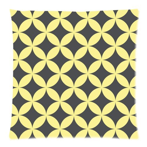 Latticework Pillow Case - Yellow Grey Overlapping Geometric Circles Seamless Pattern Rectangle 18x18 Zippered inch Two Sides Square Pillow Covers