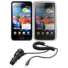 SAMSUNG GALAXY S2 i9100 Etui en silicone noir et blanc / COUVERTURE / PEAU AVEC Screen Protector et chargeur de voiture