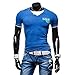 Men Summer Casual Button V Neck Slim Muscle Tops Tee T Shirt Cotton 1995 print (L, Blue)