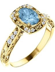 18K Yellow Gold 7.00x5.00mm Oval Cut Sky Blue Topaz and Diamond Ring -- LIFETIME WARRANTY